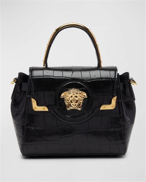 versace brown and cream embossed leather|Versace La Medusa Bag .